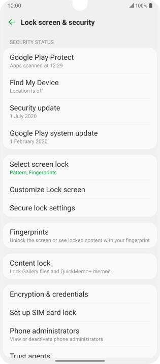 Press Select screen lock and key in the additional phone lock code you created earlier.