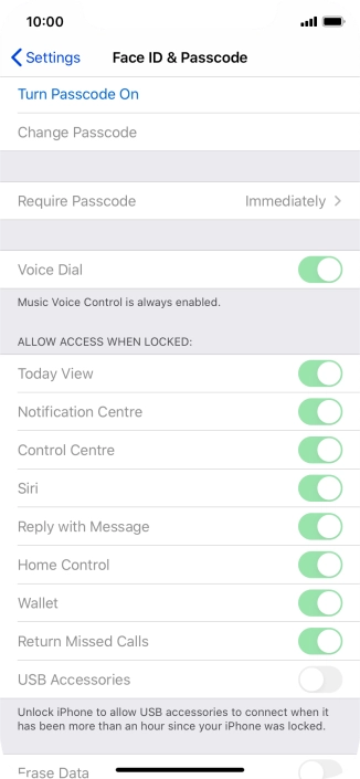 Press Turn Passcode On and key in a phone lock code of your own choice twice.