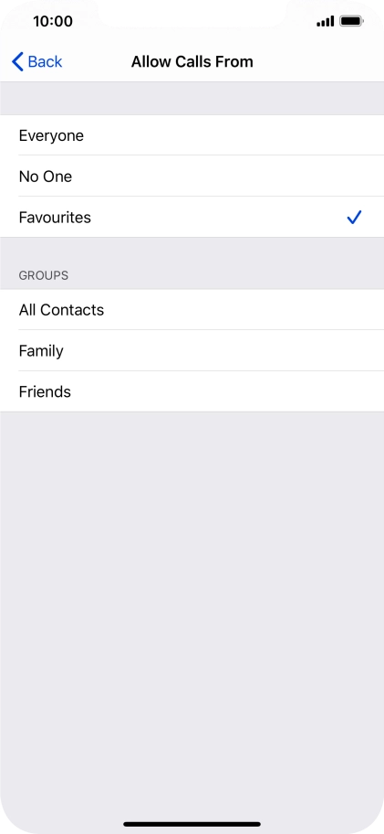 Press the required setting to select which contacts can call you even though Do Not Disturb is turned on.