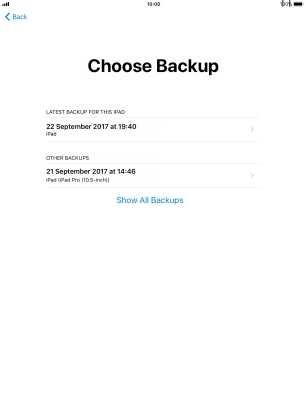Press the required backup.
