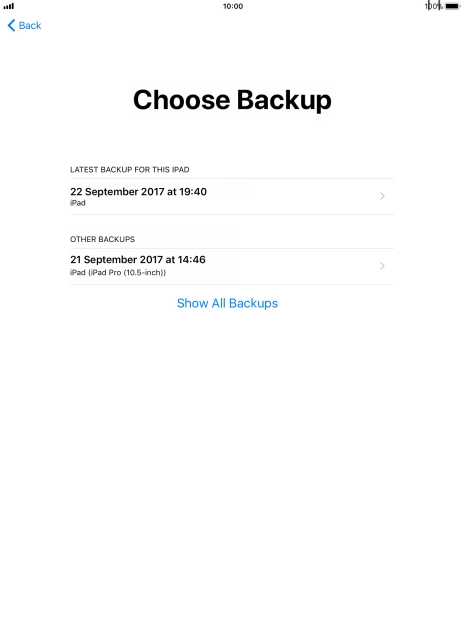 Press the required backup.