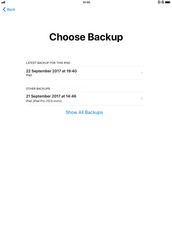 Press the required backup.