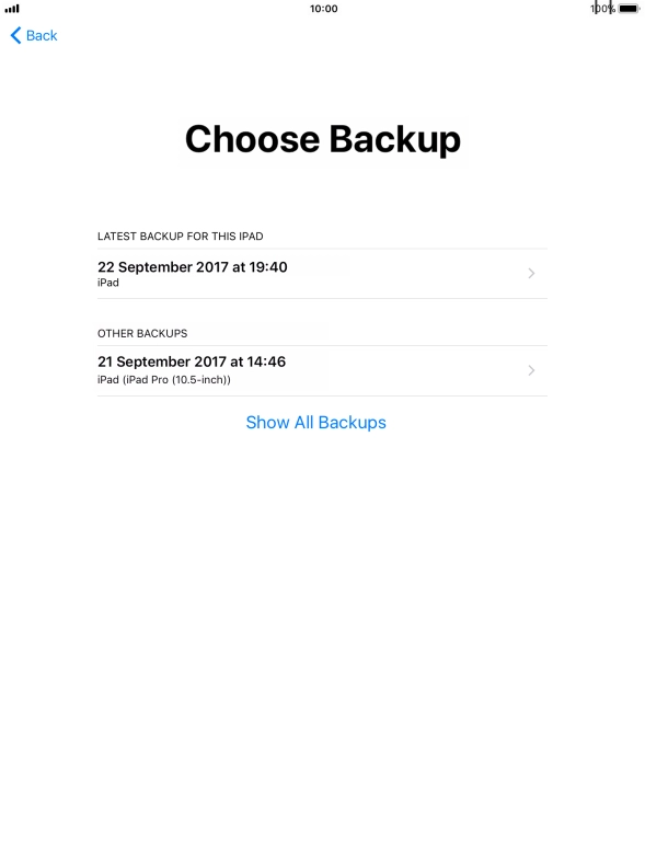Press the required backup.