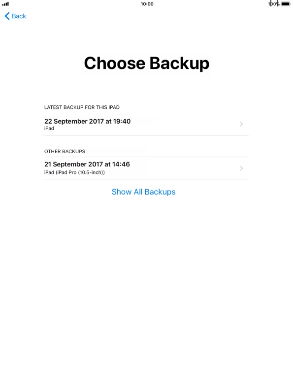 Press the required backup.