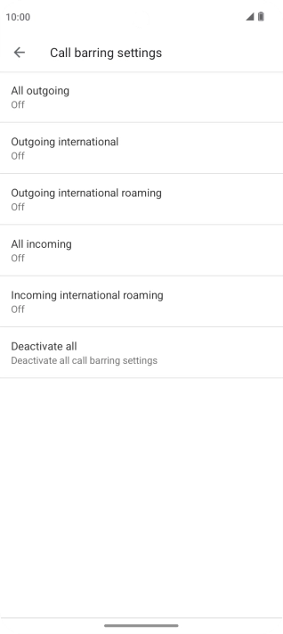 Press the required barring type. Press the required barring type.