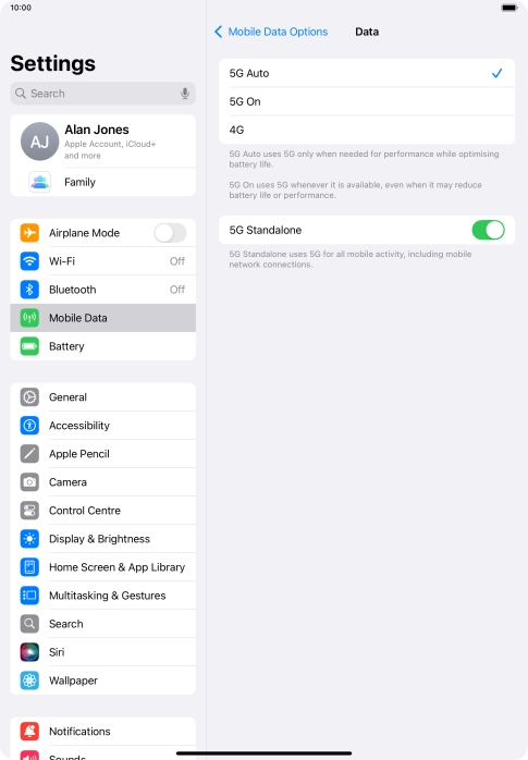 To turn on automatic switch between 5G and 4G, press 5G Auto.