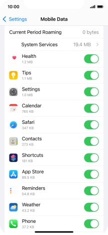 Press the indicators next to the required applications to turn the function on or off.