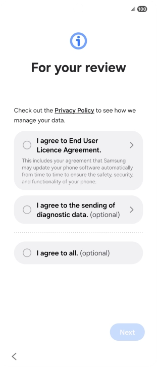 Press the fields next to the required settings to select them.