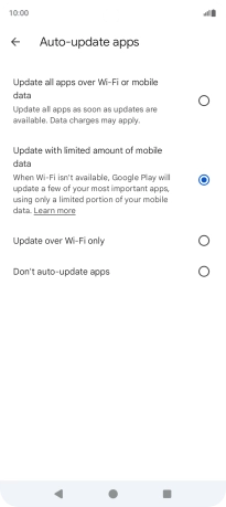 To turn on automatic update of apps using mobile network, press Update all apps over Wi-Fi or mobile data.