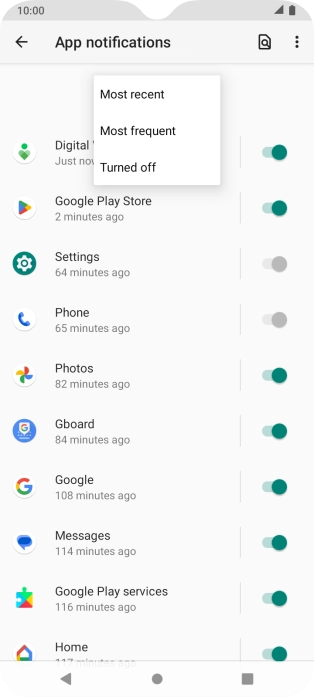 Press the required setting.