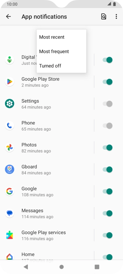 Press the required setting.