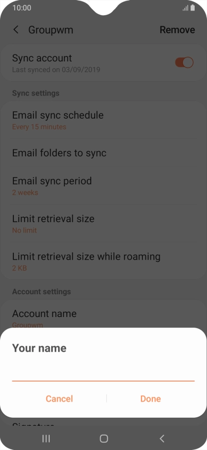 Key in the required sender name and press Done.