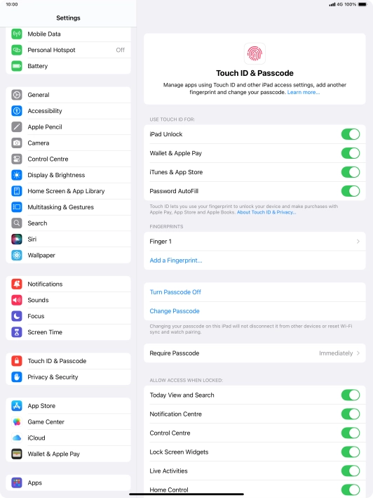 Press the indicators next to the required settings to turn them on or off.