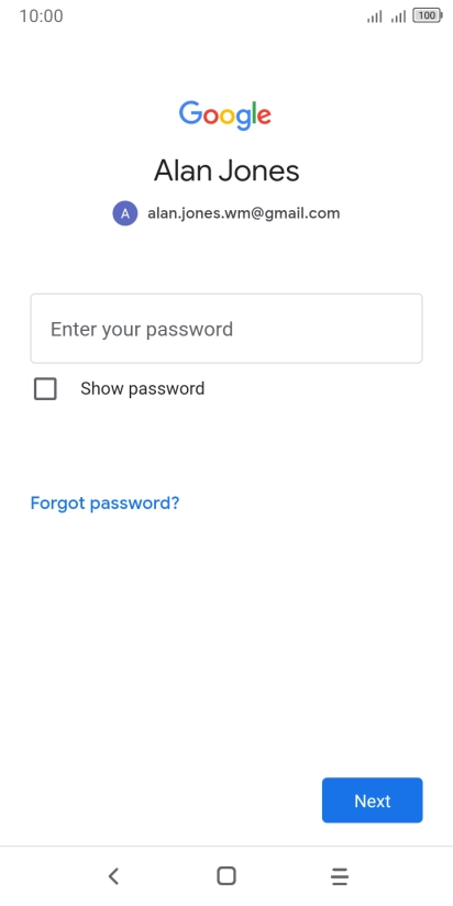 Press Enter your password and key in the password for your Google account.