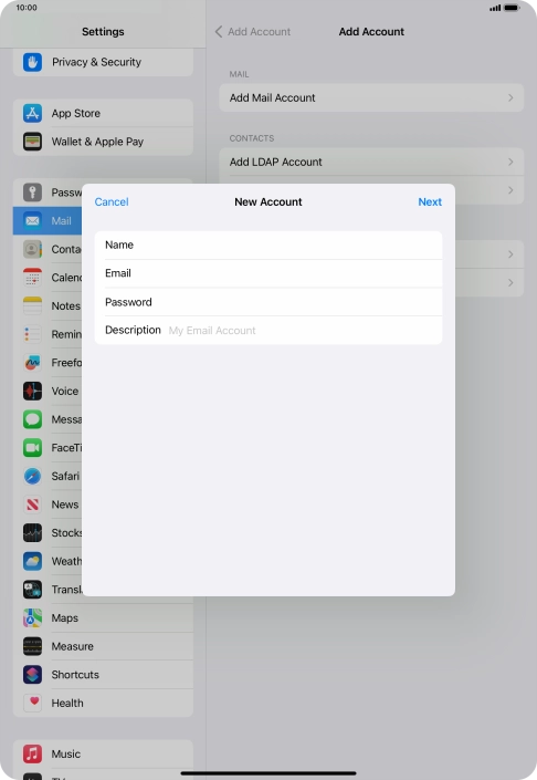 Press Password and key in the password for your email account.