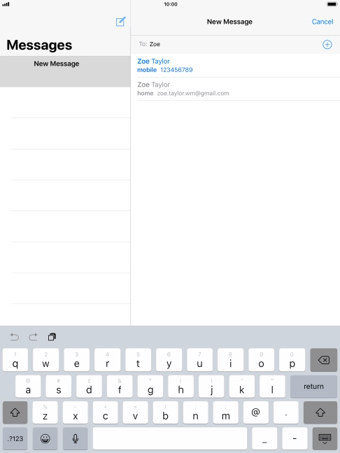 Press the required contact. Press the required contact.