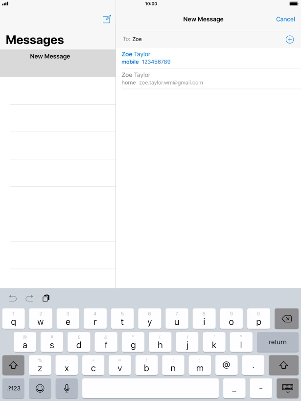 Press the required contact. Press the required contact.