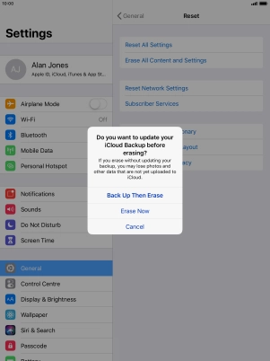 Press the required setting.