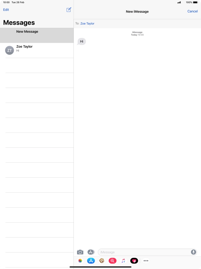 Press iMessage and key in the required text.