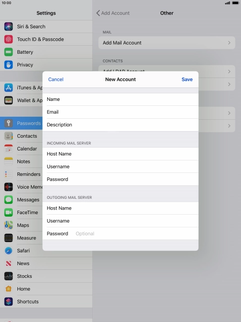 Press Password and key in the password for your email account. Please note that if you're using Vodafone's outgoing server, leave the password field empty. Press Password and key in the password for your email account. Please note that if you're using Vodafone's outgoing server, leave the password field empty.