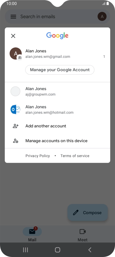Press the required email account.