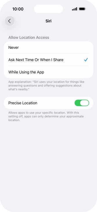 Press the required setting to turn the function on or off.