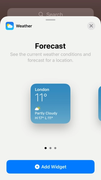 Slide your finger right or left on the screen to select the required widget size. Slide your finger right or left on the screen to select the required widget size.