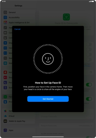 Press Get Started and follow the instructions on the screen to set up Face ID.