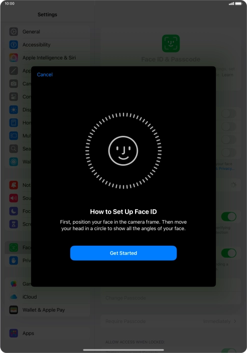 Press Get Started and follow the instructions on the screen to set up Face ID.