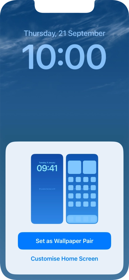 To use the same colour theme on the home screen, press Set as Wallpaper Pair.