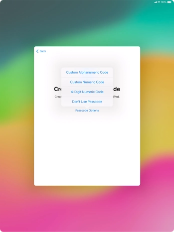 Follow the instructions on the screen to turn on use of lock code or press Don't Use Passcode.