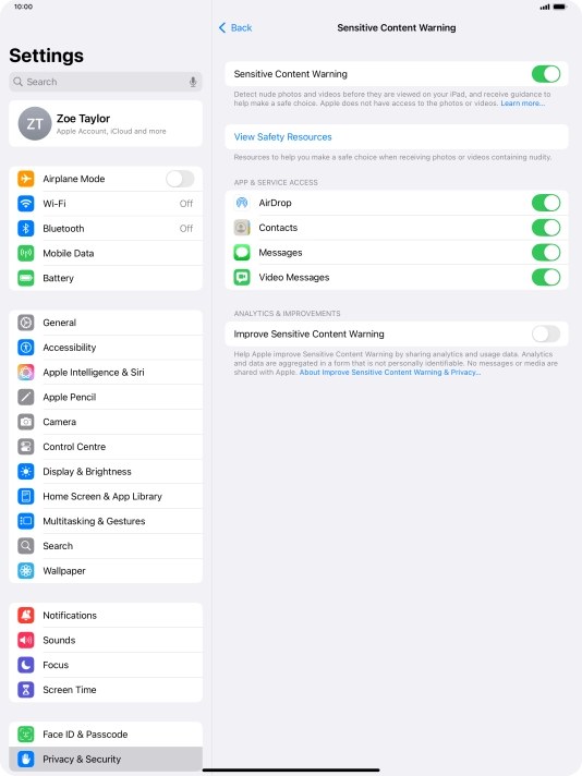 Press the indicators next to the required applications to turn the function on or off. Press the indicators next to the required applications to turn the function on or off.