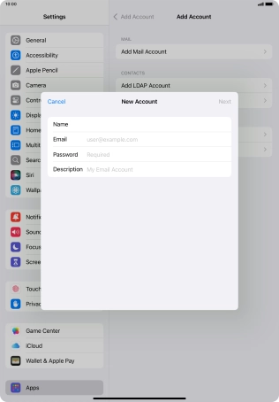 Press Email and key in your email address.