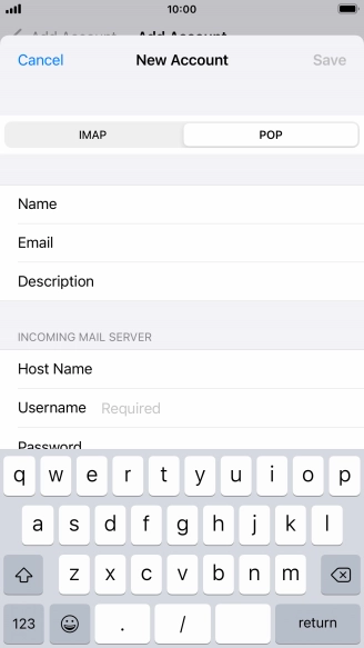 Press Username and key in the username for your email account.