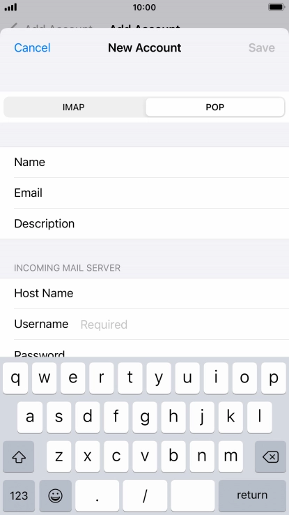 Press Username and key in the username for your email account.