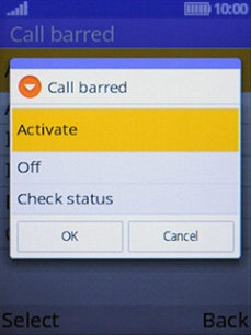 Select Activate and key in your barring password. The default barring password is 0000.