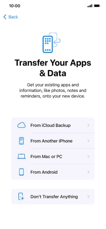 Press Don't Transfer Anything and follow the instructions on the screen to finish the activation.