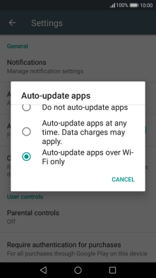 Press Auto-update apps over Wi-Fi only to turn on the function.