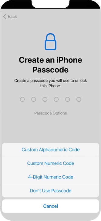 Follow the instructions on the screen to turn on use of phone lock code or press Don't Use Passcode.
