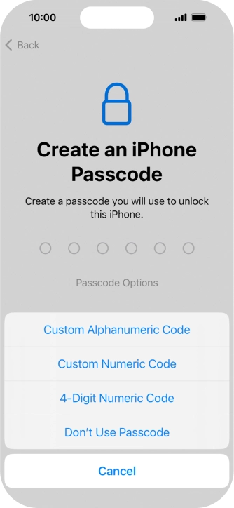 Follow the instructions on the screen to turn on use of phone lock code or press Don't Use Passcode.