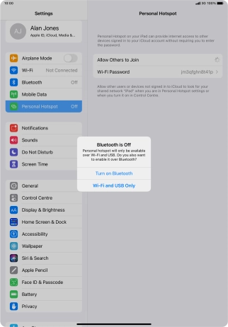 If Wi-Fi is turned on, press Wi-Fi and USB Only.
