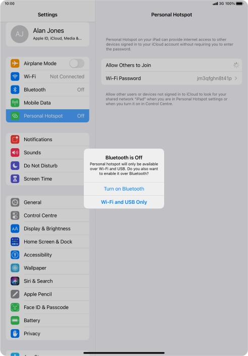 If Wi-Fi is turned on, press Wi-Fi and USB Only.