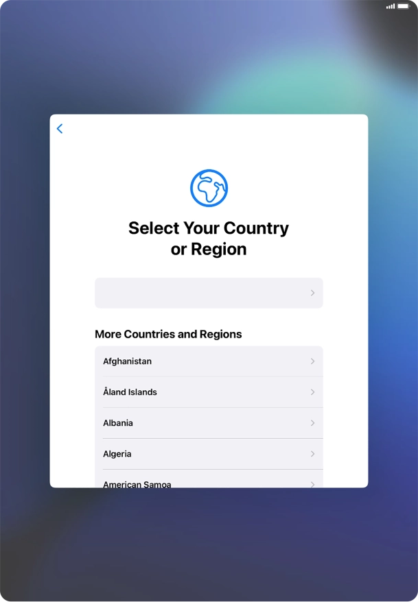 Press the required country or area. Press the required country or area.
