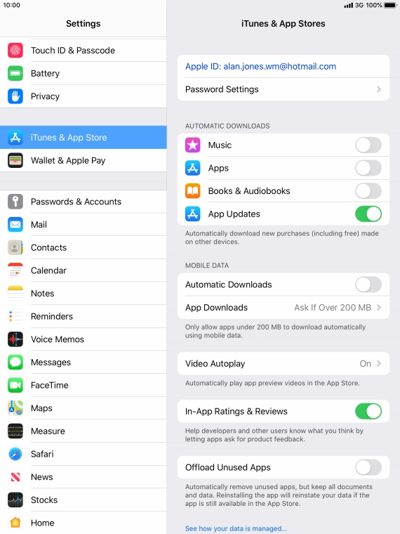 Press the indicators next to the required content types to turn the function on or off.