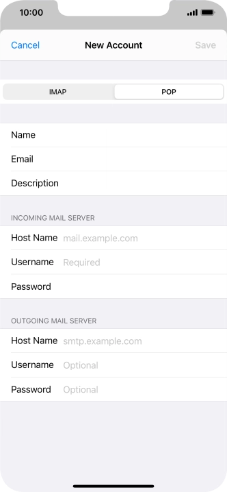 Press Host Name and key in the name of your email provider's incoming server.