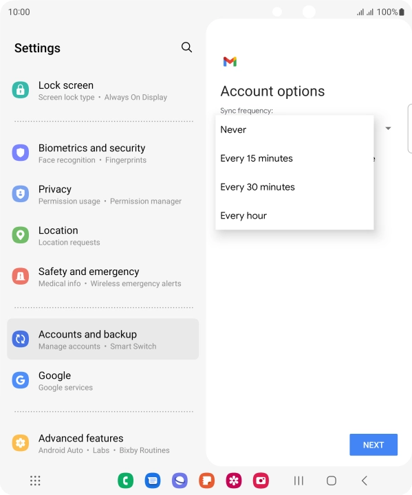 Press the required setting.