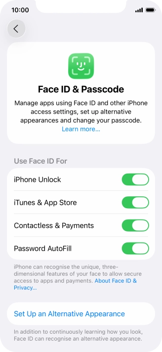 Press the indicators next to the required settings to turn them on or off.