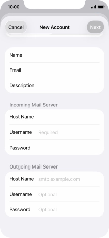 Press Username and key in the username for your email account.