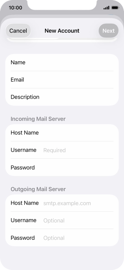 Press Username and key in the username for your email account.
