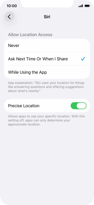 Press the required setting to turn the function on or off.